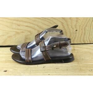 Ralph Lauren Sandals Womens Brown Leather 8.5 B Buckle Stud Vtg Slip On Flats